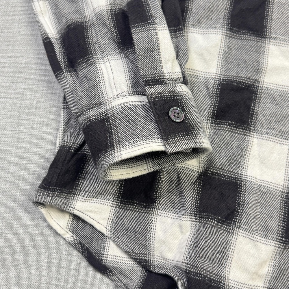 Theory Flannel Shirt Mens XL Black White Plaid Long‎ Sleeve Button Cotton Casual - Picture 8 of 11